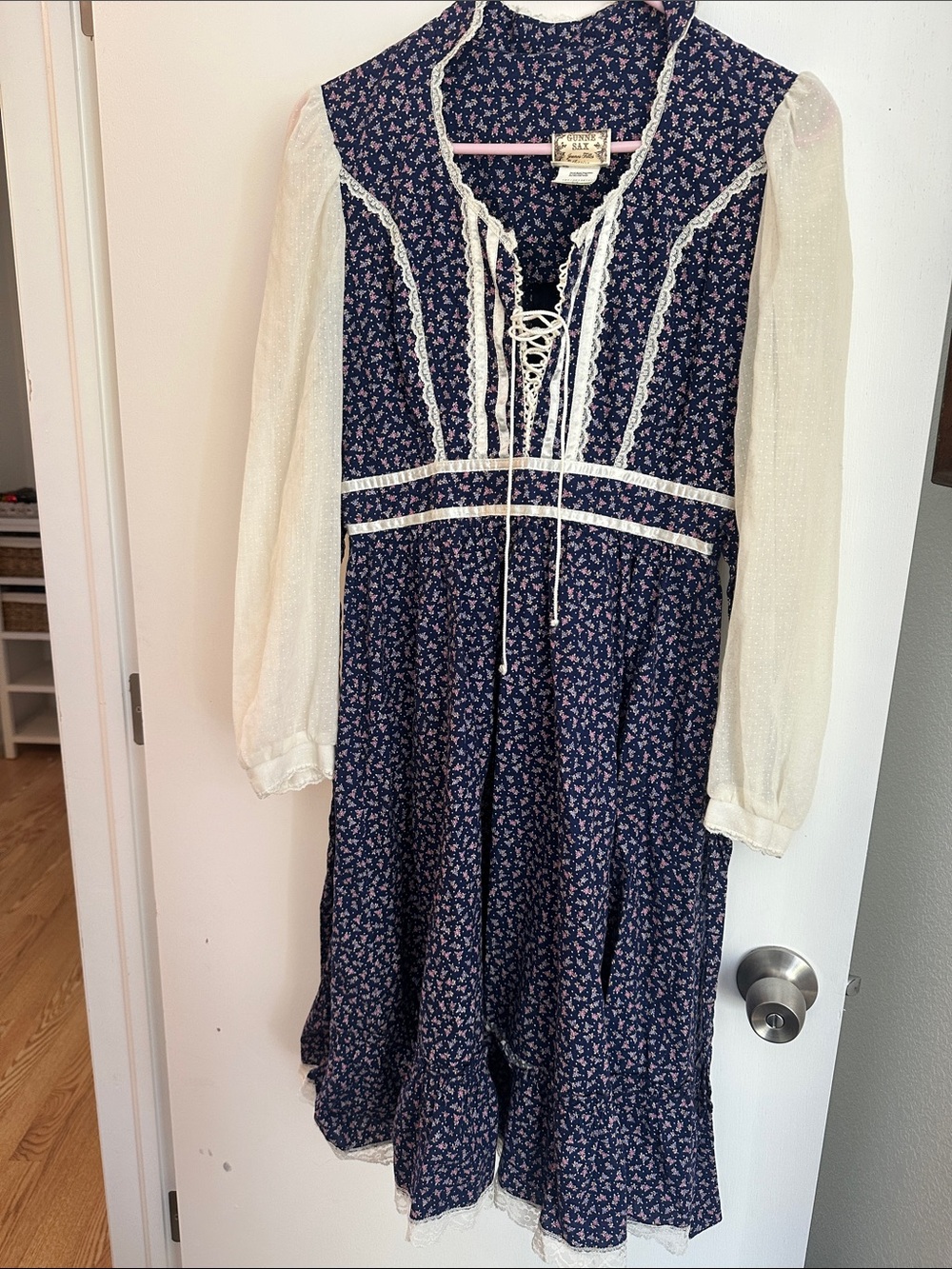 Authentic Vintage Gunne Sax Dress |Size 14 |Floral Corset Lace-Up |Style #3718
